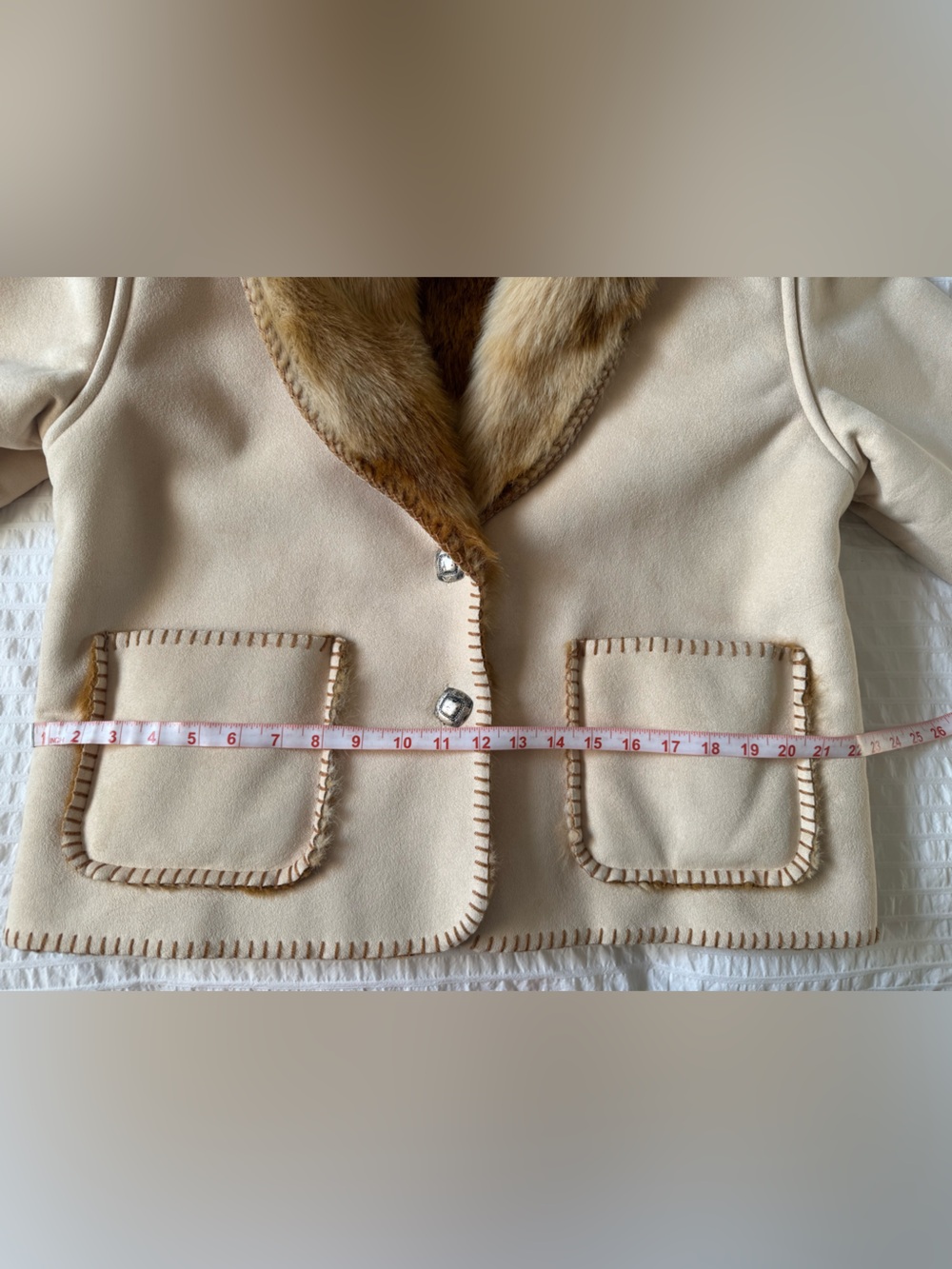 Coldwater Creek Faux-Shearling Cream & TanJacket with Faux-Fur Inner/Trim Size M - Picture 9 of 14